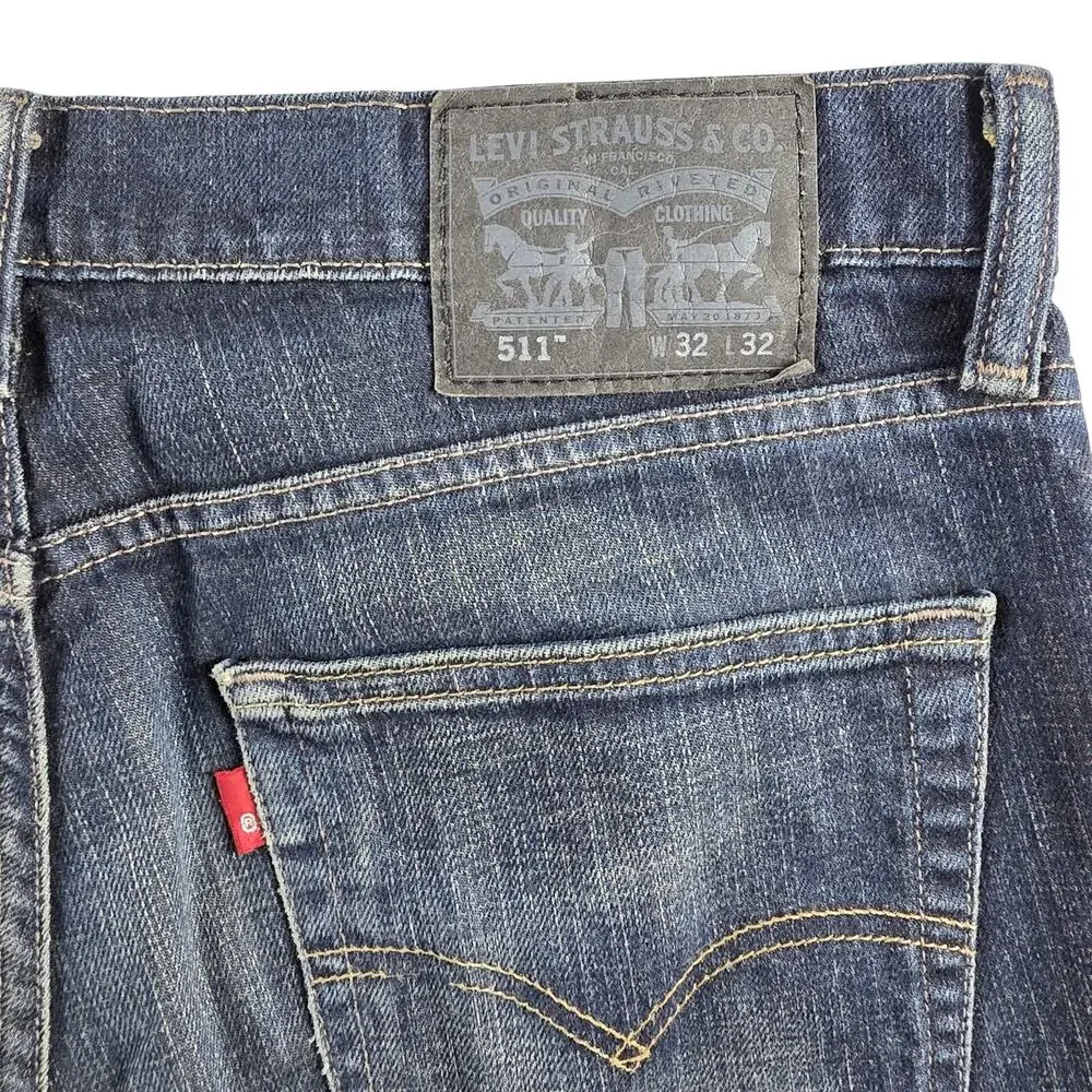 Levi's 511 Slim Fit Jeans Mens 32x32 Dark Indigo Off Track Wash Blank Red Tab